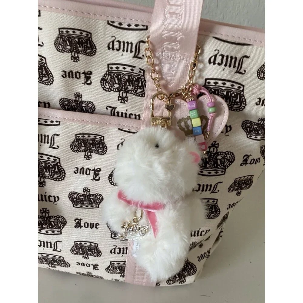 Juicy Couture Crown Juicy Festival Tote Bag Pink Cream Chocolate W/Plush Charm‎